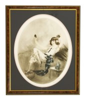 Lot 297 - P Naillod
A LADY LOOKING IN A HAND MIRROR
Coloured drypoint etching