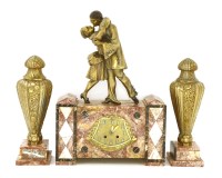 Lot 352 - A French Art Deco marble clock garniture