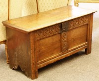 Lot 627 - An 18th century oak coffer of diminutive proportions