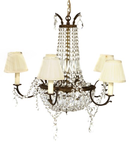 Lot 73 - A Victorian brass five-light electrolier