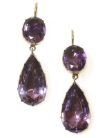 Lot 308 - A pair of Georgian two stone foil backed amethyst drop earrings