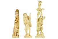 Lot 255 - Three Japanese walrus ivory carvings