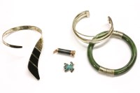 Lot 104 - A silver nephrite hinge bangle