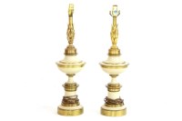 Lot 509 - A pair of American style brass and enamel electric lamps