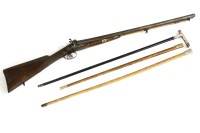 Lot 476 - An antique double barrelled percussion cap hammer gun