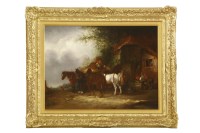 Lot 416 - Follower of William Shayer
FIGURES AND A HORSE AND CART IN A VILLAGE
oil on canvas
40cm x 63cm