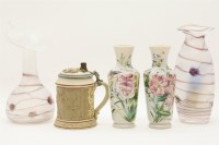 Lot 204A - A pair Victorian brown glass vases with enamelled flower decoration