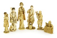 Lot 717 - A collection of six Japanese ivory okimono