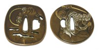Lot 722 - Two Japanese bronze tsuba