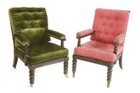Lot 465 - Two pairs of late Victorian elbow chairs