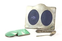 Lot 186 - A Birmingham silver and guilloche green enamel compact mirror