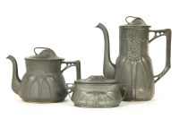 Lot 332 - A secessionist pewter three piece tea set