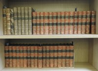 Lot 42 - FINE BINDINGS: Large quantity of good 19 century full and half leather bound books including: 33 volumes of Lever’s works; Rolling’s  Ancient History in 6 volumes. 1859; Etc