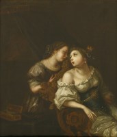 Lot 605 - Follower of Willem van Mieris 
CLEOPATRA WITH HER MAID
Oil on canvas laid down on panel
34 x 29.5cm