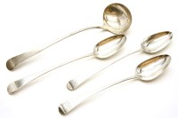 Lot 89 - Three Georgian old English pattern basting spoons and a ladle
