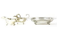 Lot 117 - An oval silver dish and two sauce boats