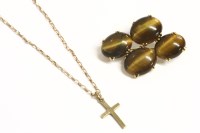 Lot 56A - A gold four stone Tiger's eye cluster brooch