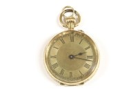 Lot 56 - A Swiss gold open faced fob watch