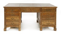 Lot 745 - A 'Gothic Revival' oak partners' desk