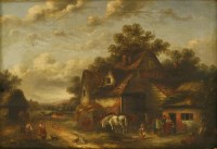 Lot 668 - Georgina Lara  (fl.1862-1871)
A BUSY FARMYARD SCENE; 
A VILLAGE SCENE
A pair