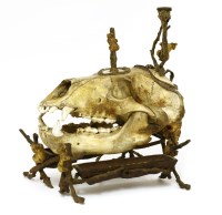 Lot 528 - A North European black bear (Ursus americanus) skull desk stand