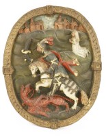 Lot 531 - A German carved and painted oval panel