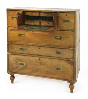 Lot 536 - A teak secretaire campaign chest