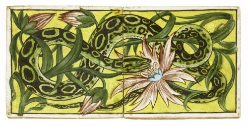 Lot 122 - A William de Morgan two-tile snake and flower panel
