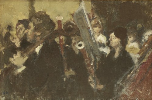 Lot 10 - Bernard Dunstan RA (1920-2017)
'THE CONCERT - CELLOS AND BASSOONS'
Signed with initials l.l.
