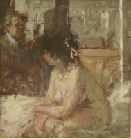 Lot 9 - Bernard Dunstan RA (1920-2017)
'PAINTER AND MODEL'
Signed with initials l.l.