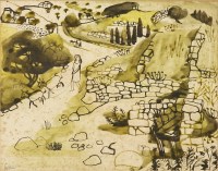 Lot 145 - Mary Fedden RA (1915-2012)
'GIRL WITH GOATS IN GREEK LANDSCAPE'
Signed l.l.