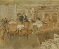 Lot 151 - Diana Armfield RA (b.1920)
'TEA AT FORTNUMS'
Signed with initials l.l.