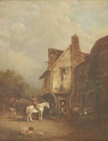 Lot 180 - Circle of Edward Robert Smythe (1810-1899)
FIGURES AND ANIMALS OUTSIDE AN INN
Oil on canvas
38.5 x 28.5cm