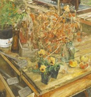 Lot 231 - Olwyn Bowey RA (b.1936)
'WINTER FLOWERING PANSIES'
Signed l.r.
