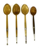 Lot 223 - Four unmarked Scottish silver and horn honey/preserve spoons