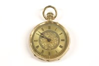 Lot 53 - A Swiss gold open faced fob watch