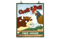 Lot 619 - A double sided iron framed pub sign
