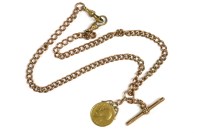 Lot 11 - A 9ct gold double Albert with T-bar