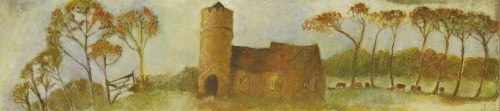 Lot 6 - Tessa Newcomb (b.1955)
LANDSCAPE WITH A CHURCH AND COWS
Signed with initials and dated '04 l.r.