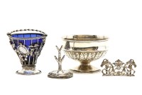 Lot 111 - A continental white metal and blue glass lined swing handle basket