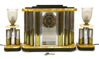 Lot 175 - An Art Deco marble and chrome mantel clock garniture
