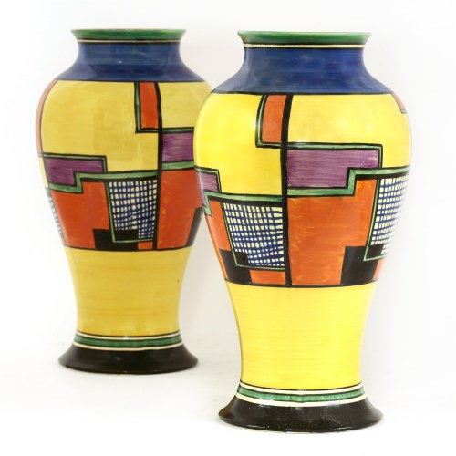 Lot 171 - A pair of Clarice Cliff 'Football' meiping vases