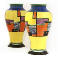 Lot 171 - A pair of Clarice Cliff 'Football' meiping vases