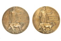 Lot 363 - Two World War 1 death plaques