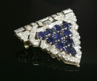 Lot 183 - An Art Deco sapphire and diamond clip brooch