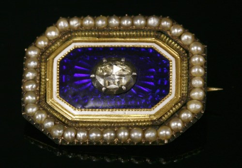 Lot 11 - A Georgian diamond, enamel and seed pearl brooch