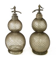 Lot 176 - TWO 'SELTZOGENE' GLASS DOUBLE BALL SODA SIPHONS