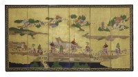 Lot 466 - A Japanese six-fold byōbu screen