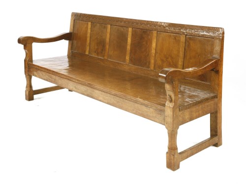 Lot 144 - A Robert 'Mouseman' Thompson oak settle