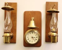 Lot 269A - A collection of boating related items to include a pair of paraffin lamps with gimbled supports together with a nauticalia bulkhead clock